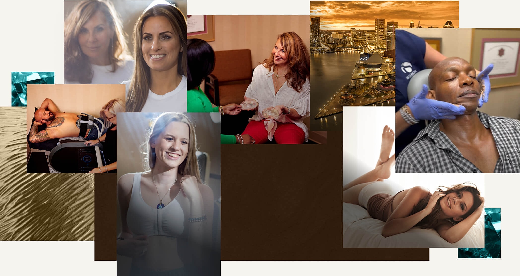 Collage of women in wellness and beauty settings.