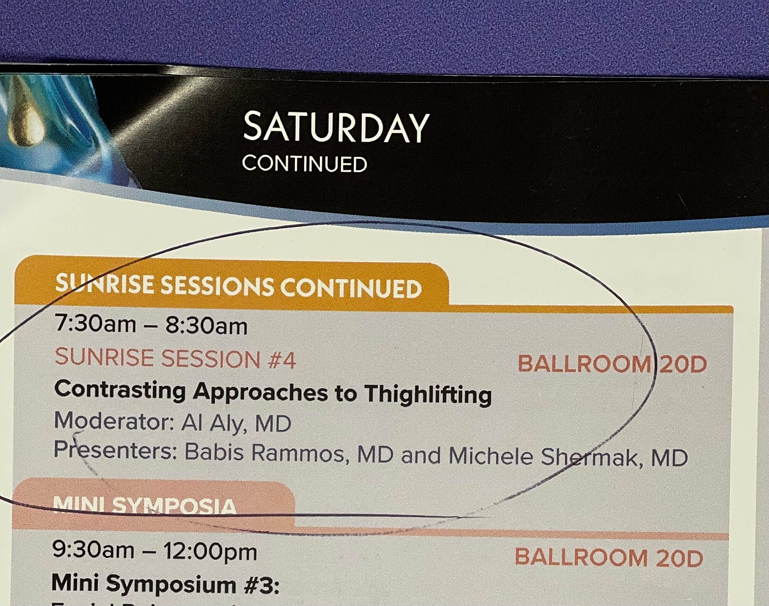 Schedule for a medical conference session on thighlifting.