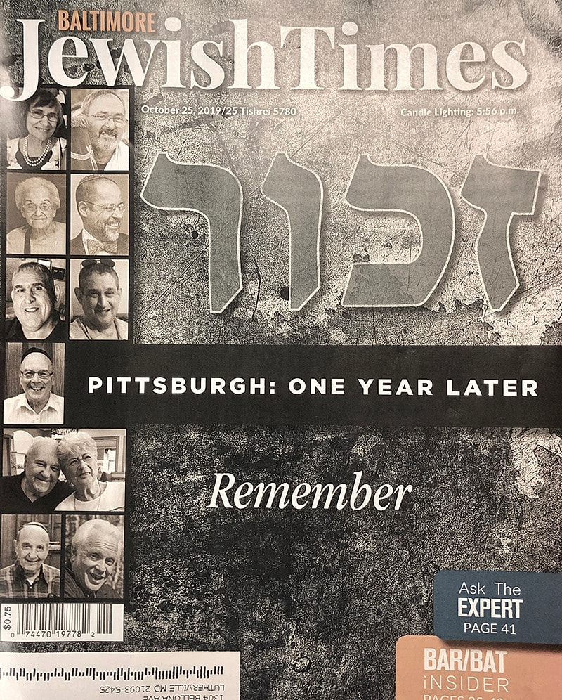 Baltimore Jewish Times cover commemorating Pittsburgh tragedy.