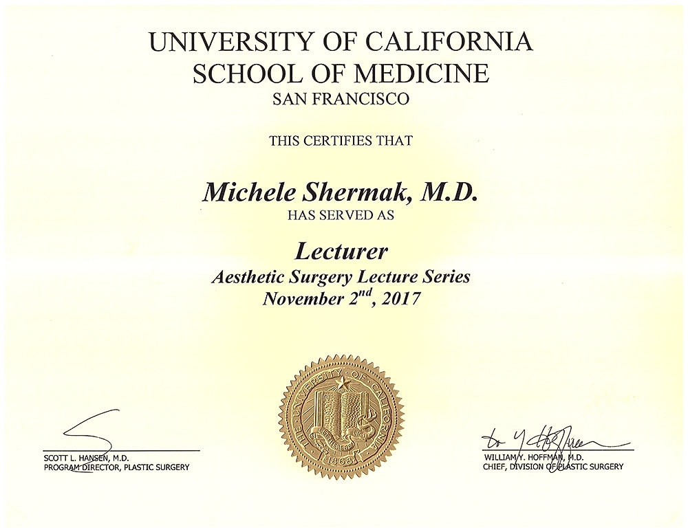 Certificate of lecture at UC San Francisco.