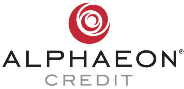 Alphaeon Credit logo with red spiral design