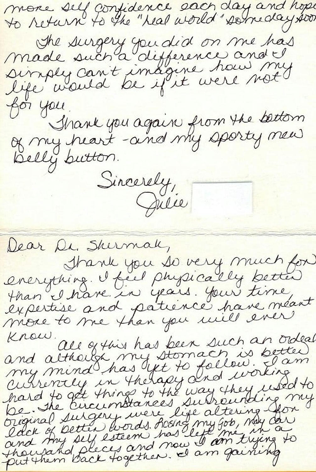 Thank you letter expressing gratitude for surgery.