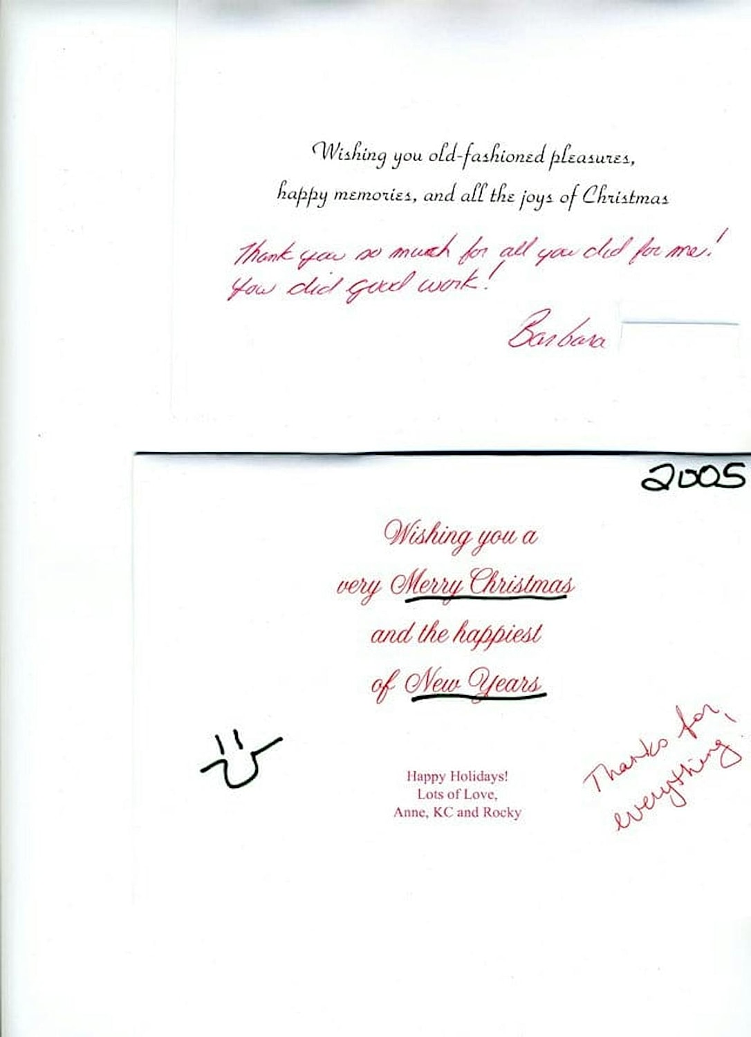 Christmas cards with personal messages and well-wishes.