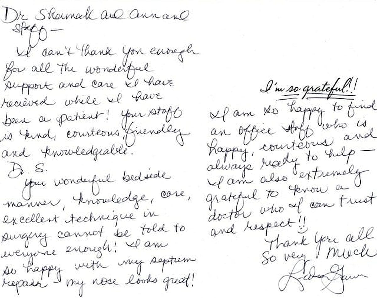 Grateful thank-you note from a patient.