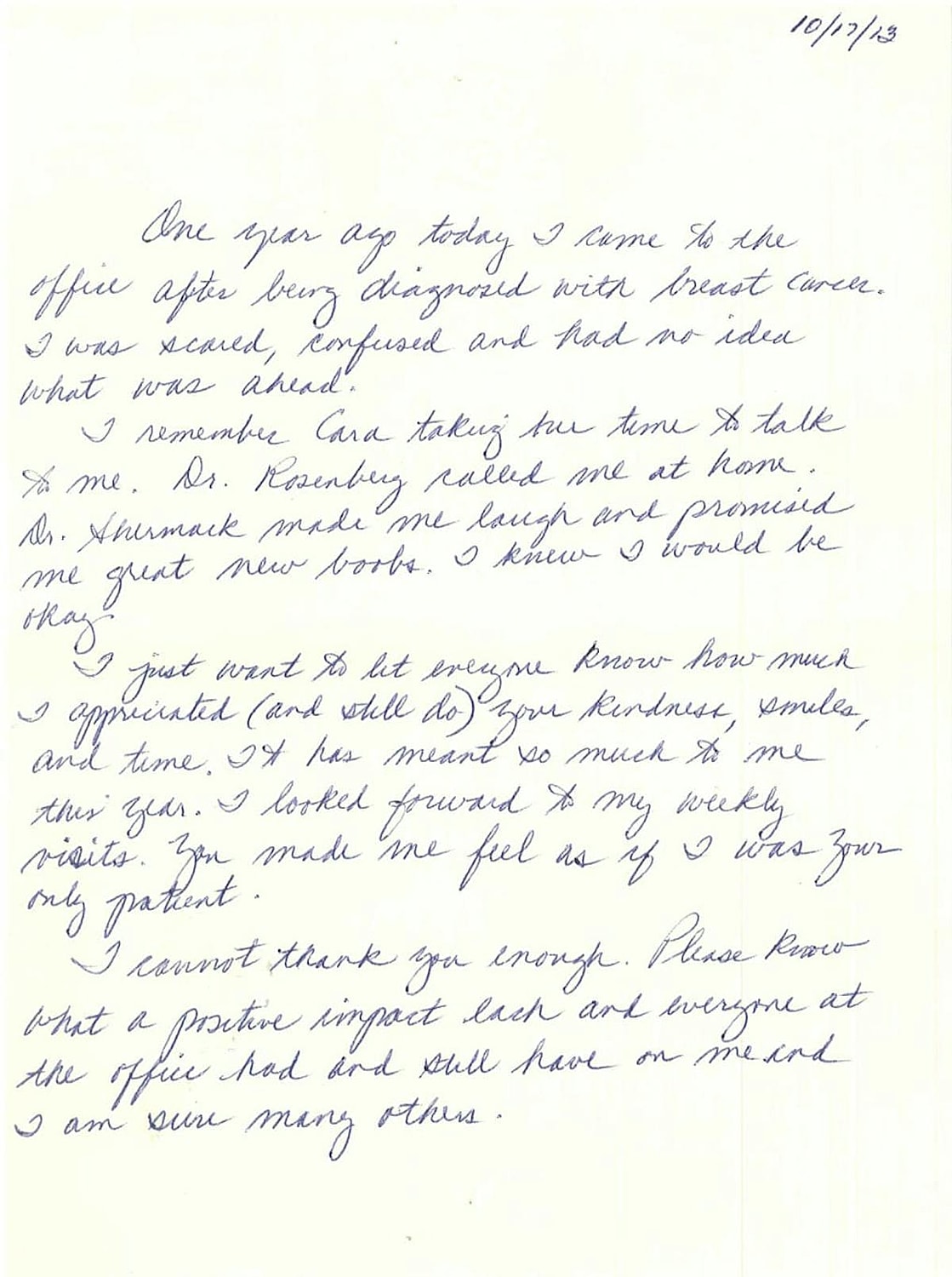 Handwritten letter expressing gratitude and reflection.