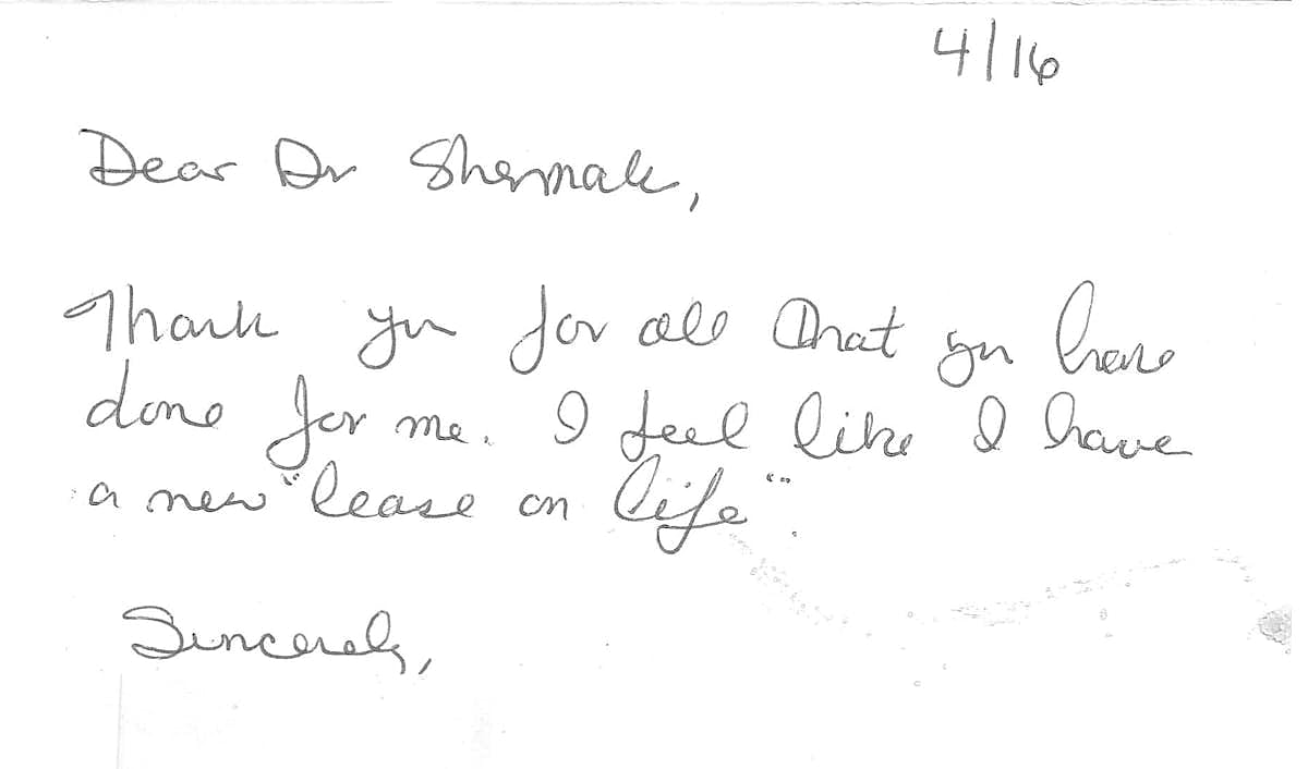 Handwritten thank-you note expressing gratitude.