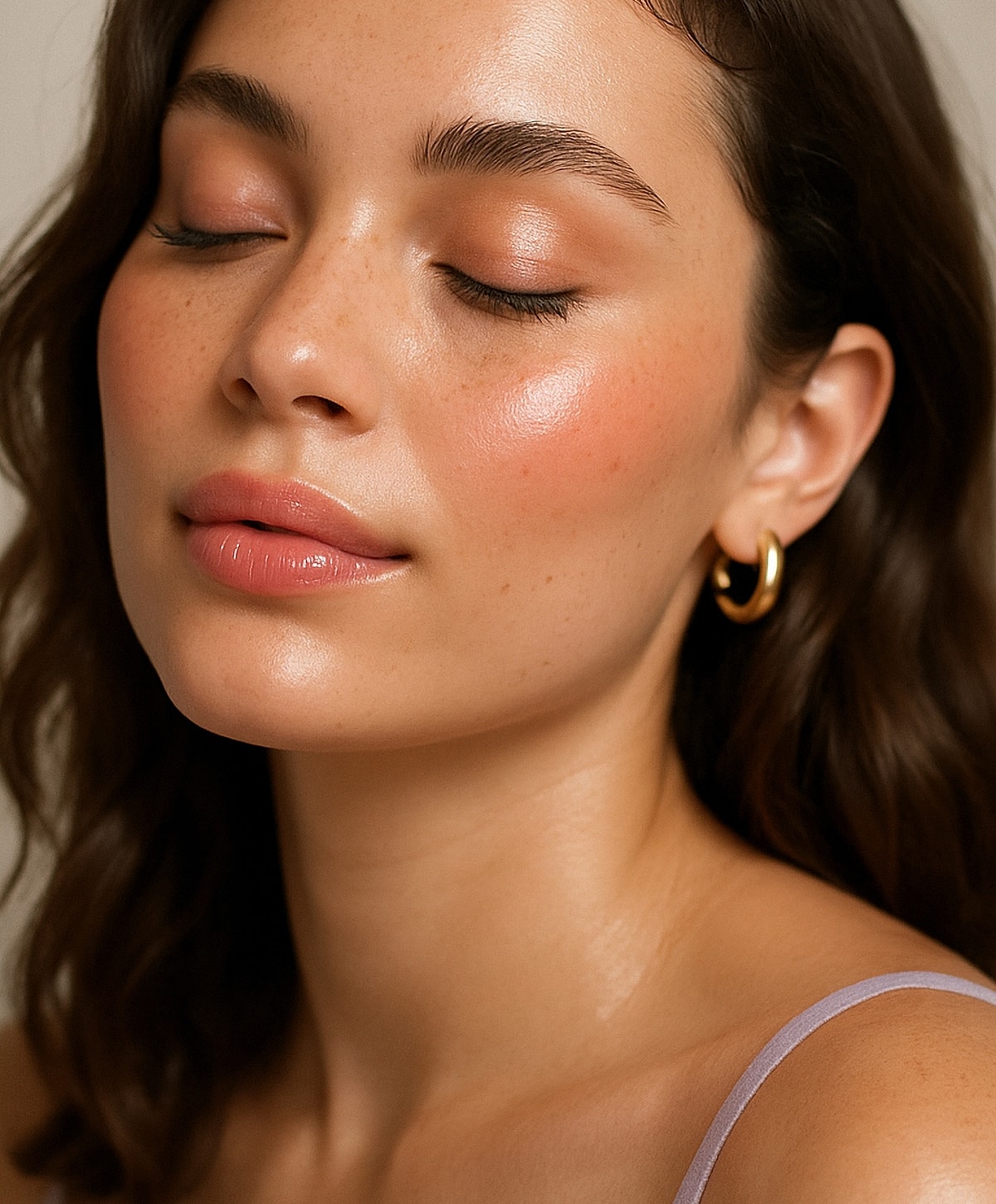 Model in brown swimwear posing confidently.